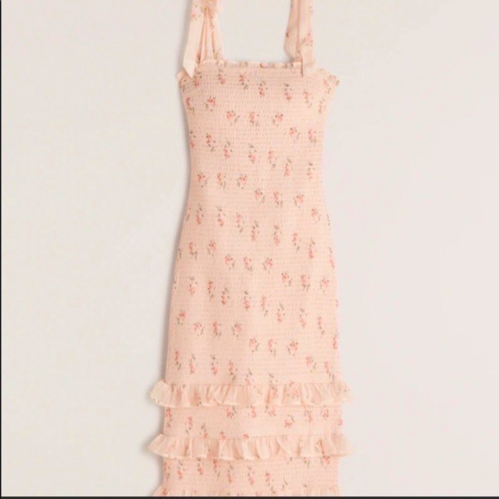 Abercrombie Tiered Smocked Midi Dress in Pink